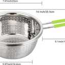 Stainless Steel Perforated Colander Strainer with Long Green Handle Sieve Sifters Use for Kitchen Food Pasta Noodles Spaghetti Vegetables Silver - 7.9inch
