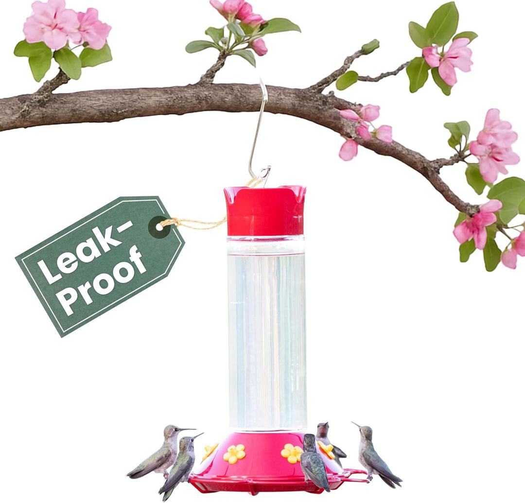 Perky-Pet 209B-1SR Glass Hummingbird Feeders for Outdoors Hanging - 30 fl oz Nectar Capacity - Ant & Bee Guarded Red Bird Feeder