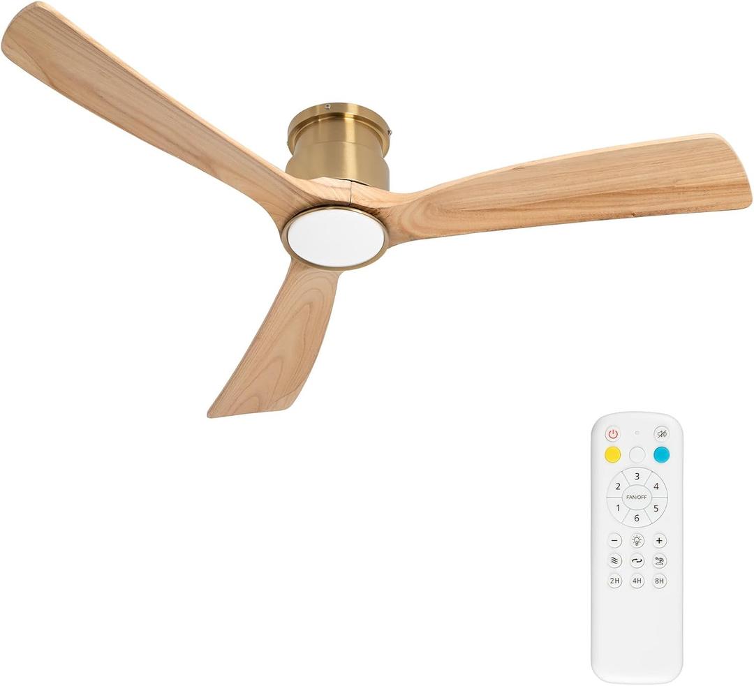 Wood Ceiling Fan with Light and Remote,52inch,Gold Finish