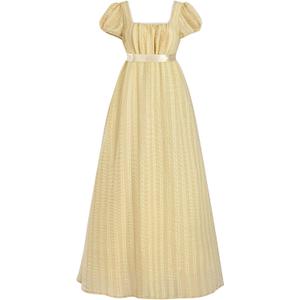 FCCAM Regency Dresses for Women Empire Waist Dress Victorian Ball Gown 1800s Regency Era Dress Regency Era Dress (Gold, M)