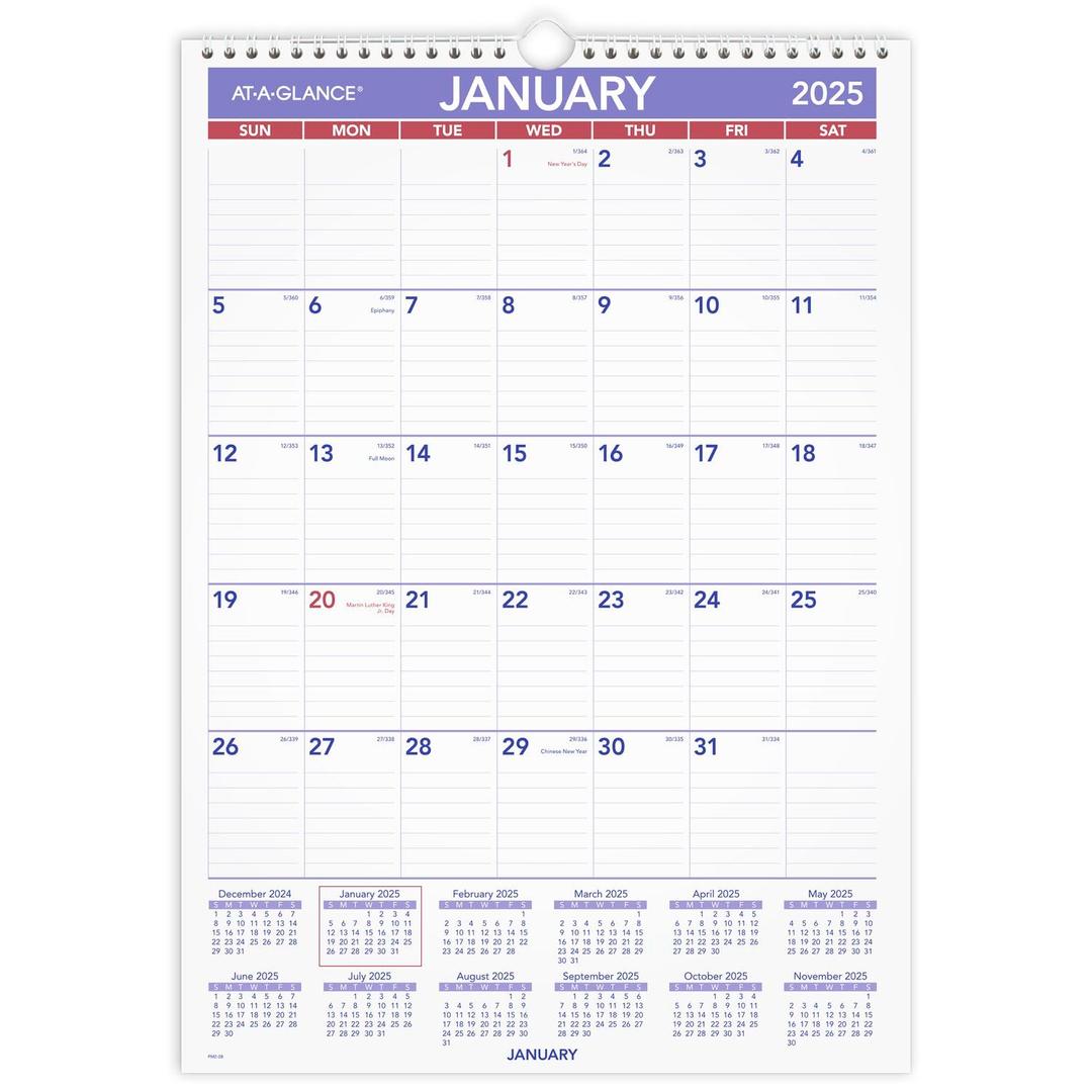AT-A-GLANCE 2025 Wall Calendar, 12" x 17", Medium Tall (PM22825)