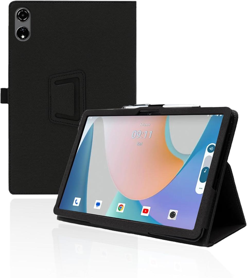 For Blackview MEGA 3 12.1 Inch Android Tablet Case,Folding Stand Protective Cover with Pencil Holder and Wrist Strap,Full Protection, Premium PU, Scratch Resistant(Black)
