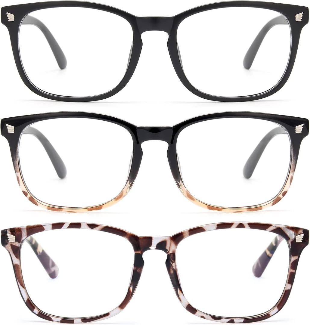 Gaoye Stylish Blue Light Glasses for Woman - Computer Glasses 99% Blue Light Blocking - Lightweight TR90 Frames - 3 pack (A5-matte Black+leopard+black Tortoise)