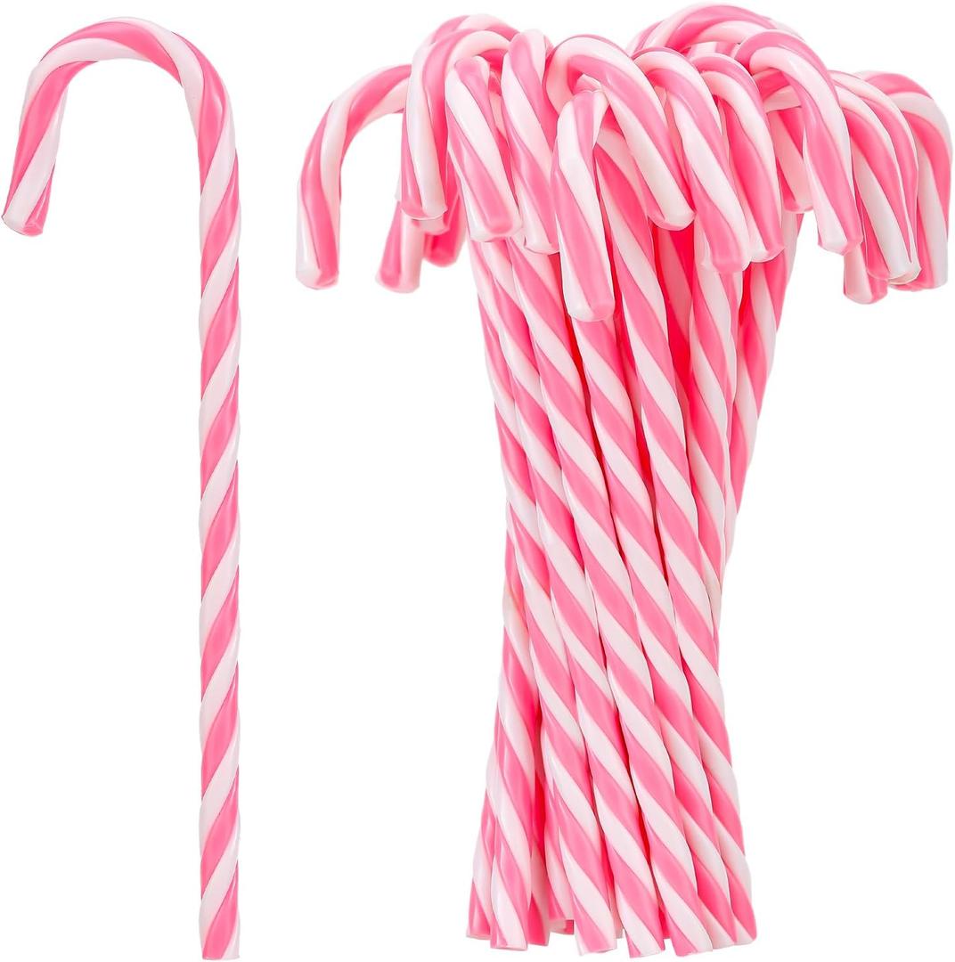 Hicarer 25 Pieces Christmas Plastic Candy Cane 5.9 Inch Christmas Tree Hanging Ornament Decoration Twisted Tree Candy Cane Ornament for Xmas Holiday Party Favor (Pink and White)