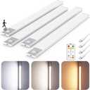 16" Ultra-Thin Under Cabinet Lighting Wireless, Aluminum Alloy Under Counter Lights for Kitchen, 3-Color-Temps Magnetic Closet Lights, Rechargeable Motion Sensor Light Indoor (4 Pack, Silver)