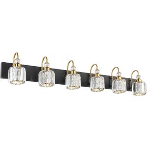 Ralbay Crystal Vanity Lights 6-Lights Modern Crystal Bathroom Vanity Lights Over Long Mirror Modern Black Gold Bathroom Vanity Lighting Fixtures