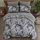 DJY Black Paisley Comforter Set Queen Size, 7 Piece Bed in a Bag Black Gray Boho Paisley Pattern Comforter Set, Soft Lightweight Microfiber Reversible Bedding Set for All Season (90''x90'')