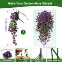 Fanfantoey Artificial Hanging Flowers for Outdoors, 2Pcs UV Resistant Fake Flowers, Realistic Faux Petunias Silk Long Vines Morning Glory Eucalyptus for Outside Planter Porch Patio Home Decor, Purple
