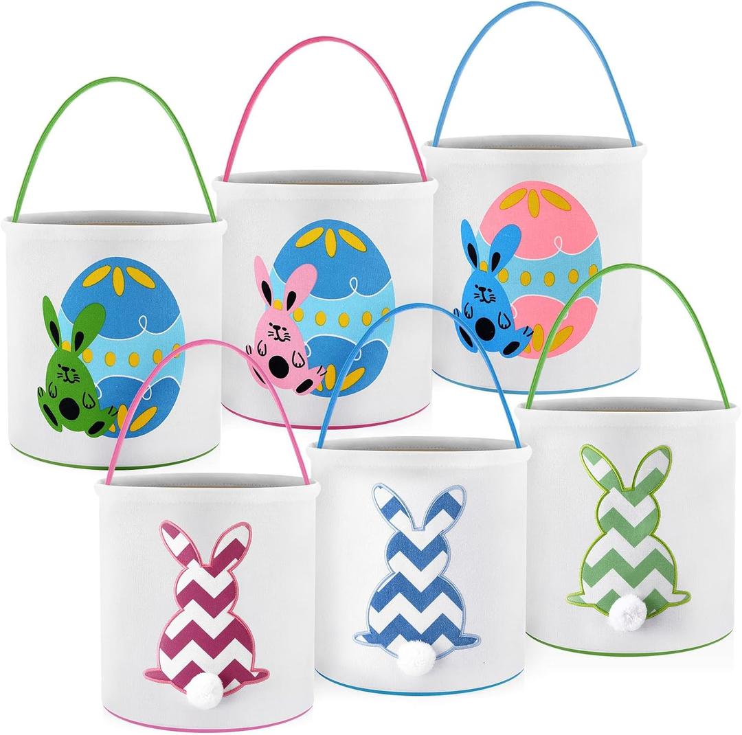 Honeydak 6 PCS Easter Eggs Hunt Basket for Kids Bunny Canvas Rabbit Tote Carry Bucket Bags(Color 6,Mixed Easter Egg Bunny)