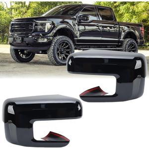 Replacement Side Mirror Cover Caps Compatible with 2021-2024 2025 Ford F150 F-150 Pickup Mirror Cap With Turn Signal Light (Black) Left and Right