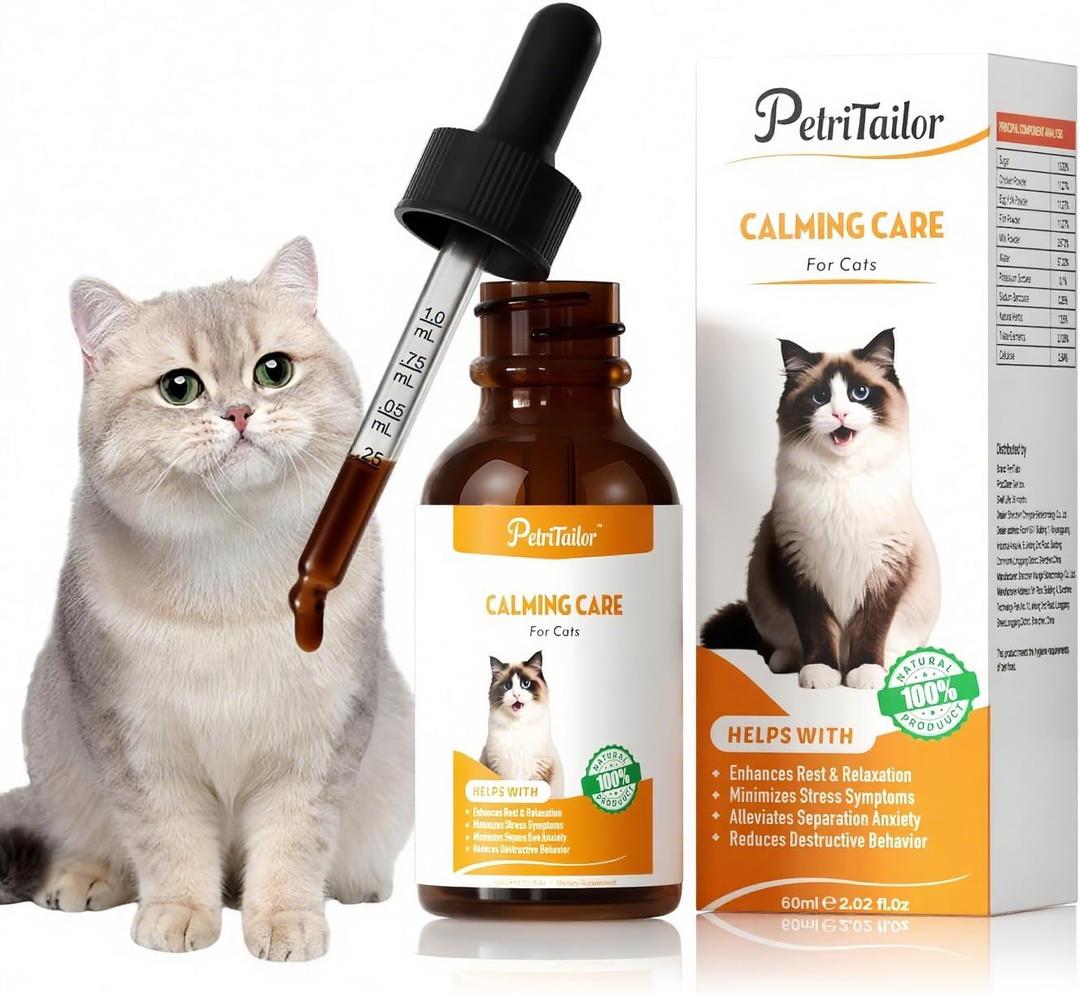 Cat Calming Drops  Natural Anxiety & Stress Relief for Cats | Sleep Aid, Travel & Grooming Support | Helps with Aggression, Loud Noises & Night Restlessness | Safe Herbal Formula