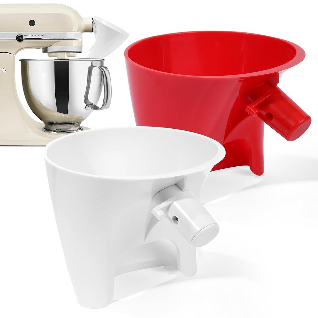 2Pcs Flour Funnel for Kitchen Aid Mixer, for Kitchen Aid Artisan Ksm150 5-Quart Tilt-Head Stand Mixer, Plastic Powder Funnel with Easy-Pour, Prevents Spills and Messes