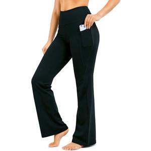 28" Inseam Women's Bootcut Yoga Pants Long Bootleg High-Waisted Flare Pants with Pockets BlackFlare_28_Large Black