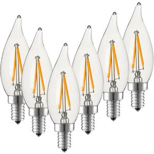 Dimmable LED Candelabra Bulb 25W Equivalent E12 LED Bulb 2700K Soft Warm White, Chandelier Light Bulbs, 2W 200LM Flame Tip CA10 Candle Light Bulb 6 Pack e12 Bulb.