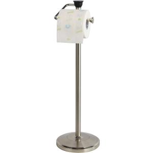 Toilet Paper Holder with Storage - Free Standing Tissue Dispenser - Nickel Finish - Holds up to 5 Mega Rolls - No Tools Required for Assembly - Durable and Stylish Bathroom Accessory