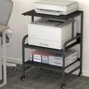 Black Printer Stand, Large Printer Table with Wheels, 32.48 X 22.05 X 18.9 Home Office Rolling Stand with Adjustable Shelf, Heavy Duty Printer Cart for Scanner, Fax, Black Ebony