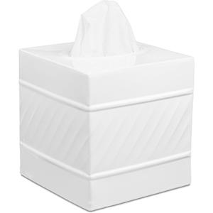 Monarch Abode Handcrafted Wave Embossed Tissue Box Cover Square, White Tissue Holder for Bathroom, Square Metal Dresser Accessories, Decorative Tissue Box Holder, Classic White Tissue Cover