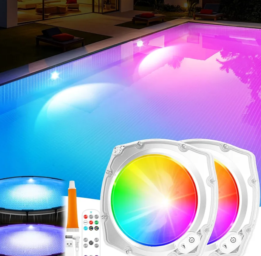 Rechargeable Submersible Pool Lights with Remote, 5000mAh Underwater Led Pool Light for Above Ground Pool Lights Waterproof, 9 Modes Color Changing Magnetic Swimming Inground Pool Lights-2PC