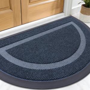 OLANLY Half Circle Door Mat Indoor Outdoor Entrance Welcome, Waterproof All-Season, All-Weather Doormat, Sturdy Natural Rubber, Low Profile, Easy Clean Patio Porch Entryway Mat, 29.5x17, Blue