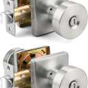 Probrico Bedroom Door Knob Satin Nickel Finish, 2 Pack Standard Size Interior Door Handles with Privacy Locking Function, Square Panel Knob for Bathroom