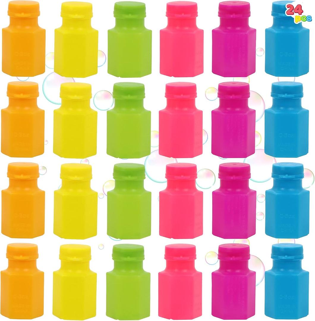 JOYIN 24 pcs Mini Bubble Bottles with Wand Assortment for Kids, Bubbles Party Favors Supplies, Summer Toy for Toddler, Valentines Day Goodie Bag Stuffer, Birthday Gifts for Toddlers
