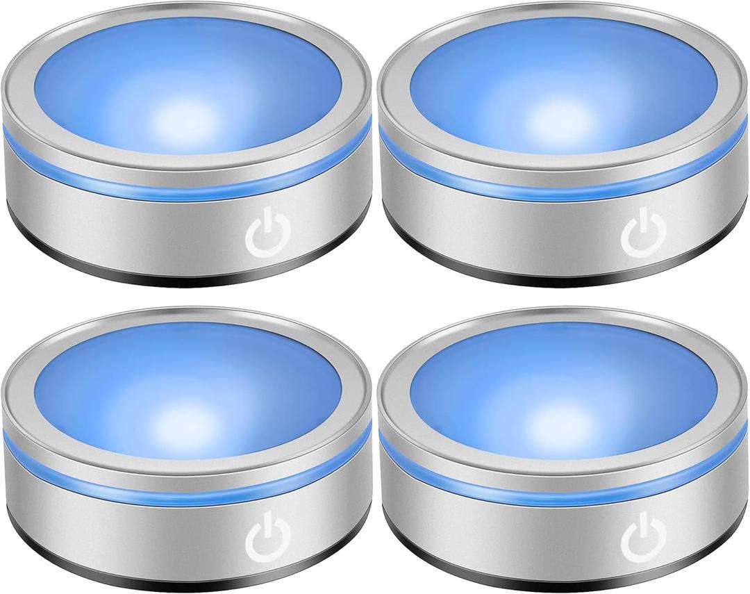 LED Light Base Lighted Display Stand for Crystal, 4 Pack Round Touch Control Light Stand, 7 Color Changing Display Base with USB Power, Illuminated Pedestal for Glass Crystal Spherical Artwork