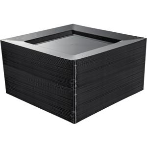100 PCS Black Plastic Dinner Plates, 9.5" Square Heavy-Duty Disposable Plates Dessert Plates Serving Dishes for Wedding, Party, Easter, Christmas
