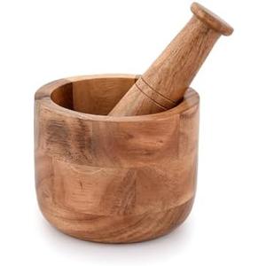 Samhita Handmade Acacia Wood Mortar and Pestle Perfect for Grinder for Herbs, Garlic, Walnut Spices & Kitchen Essentials Usage