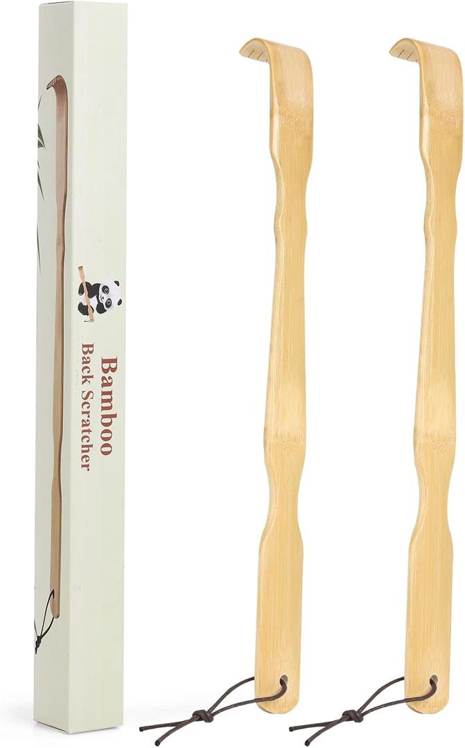 YIMICOO 2 Pack Wooden Bamboo Back Scratcher, 17 Inch Long Handle Back Scratchers for Adults Men Women, with Beautiful Gift Packaging