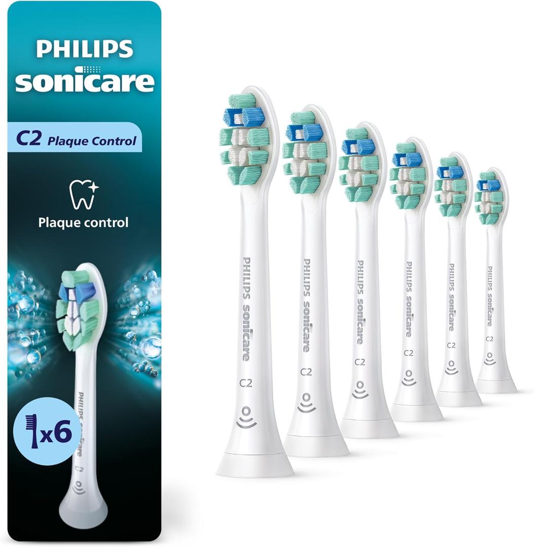 Philips Sonicare C2 Plaque Control - Genuine Replacement Electric Toothbrush Heads, White, 6 Pack Up to 18 Month Supply, HX9026/77