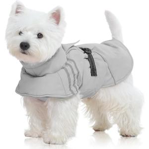 FUAMEY Dog Cold Weather Coats,Dog Winter Jackets for Small Dogs Warm Dogs Coat with Reflective Strips Waterproof Pet Snowsuit Thick Paded Pets Vest for Yorkshire Chihuahua Grey S
