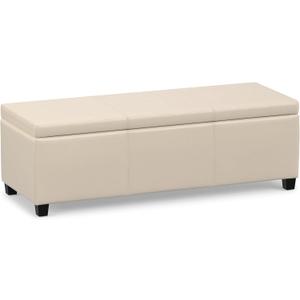 SIMPLIHOME Avalon 48" Wide Vegan Leather Storage Ottoman in Satin Cream, 18.1"D x 48"W x 16.1"H