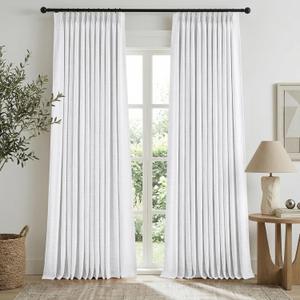 HOMEIDEAS Snow White Pinch Pleated Curtains 100% Blackout,Linen Blend Luxury Thermal Insulated with Adjustable Hooks, for Living Room Bedroom Modern Farmhouse Decor, 40" Wx84 L 2 Panels, Snow White 