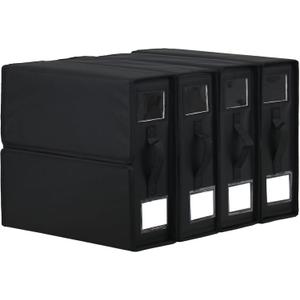 Bed Sheet Organizer 4 Pack Foldable Linen Closet Organizers and Storage (Queen & King Size) Fabric Container Boxes with Clear Window and Handle for Blanket Comforter Pillow, Black