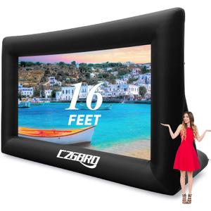 Inflatable Projector Screen - 16FT Outdoor Movie Screen Blow Up for Movie Parties Backyard Outside with Air Blower and Carry Bag, Front and Rear Projection