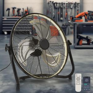 AHAWILL 16" High Velocity Metal Floor Fan with Light,6-Speed Plug-in Fan with Remote & APP,Industrial Fan with Rear Buttons,360 Tilt & 3CCT,Wall Mountable,Anti-Vibration for Garage,Warehouse,Shop,Gym