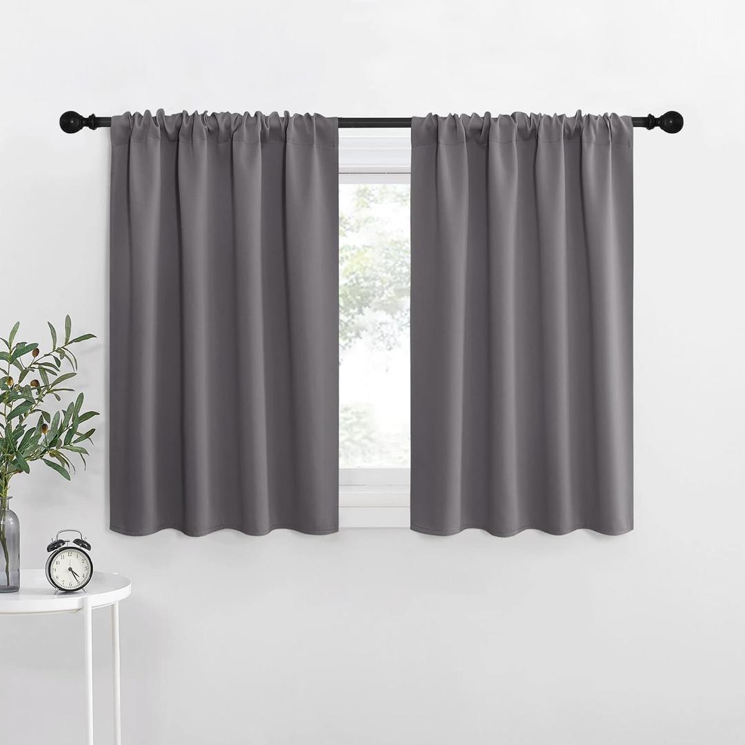 NICETOWN Short Curtains, Grey Window Curtains for Bedroom, Home Decoration Thermal Insulated Rod Pocket Blackout Blinds & Drapes for Small Windows (Gray, 2 Panels, W29 x L30 -Inch)