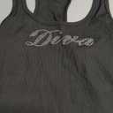 WDIRARA Women's Letter Rhinestone Racerback Crop Tank Top Y2k Square Neck Sleeveless Rib Knit Tops S