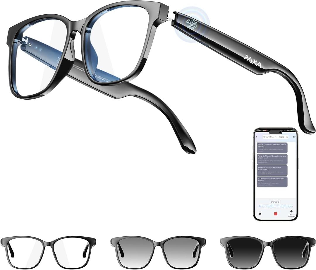 PAXA S7Ultra AI Smart Glasses with Photochromic Lenses & 144 Language Translation, Bluetooth 6.0 Polarized Sunglasses with Open Ear Speaker, UV400, Mic for Men & Women, Outdoor Travel Daily Use