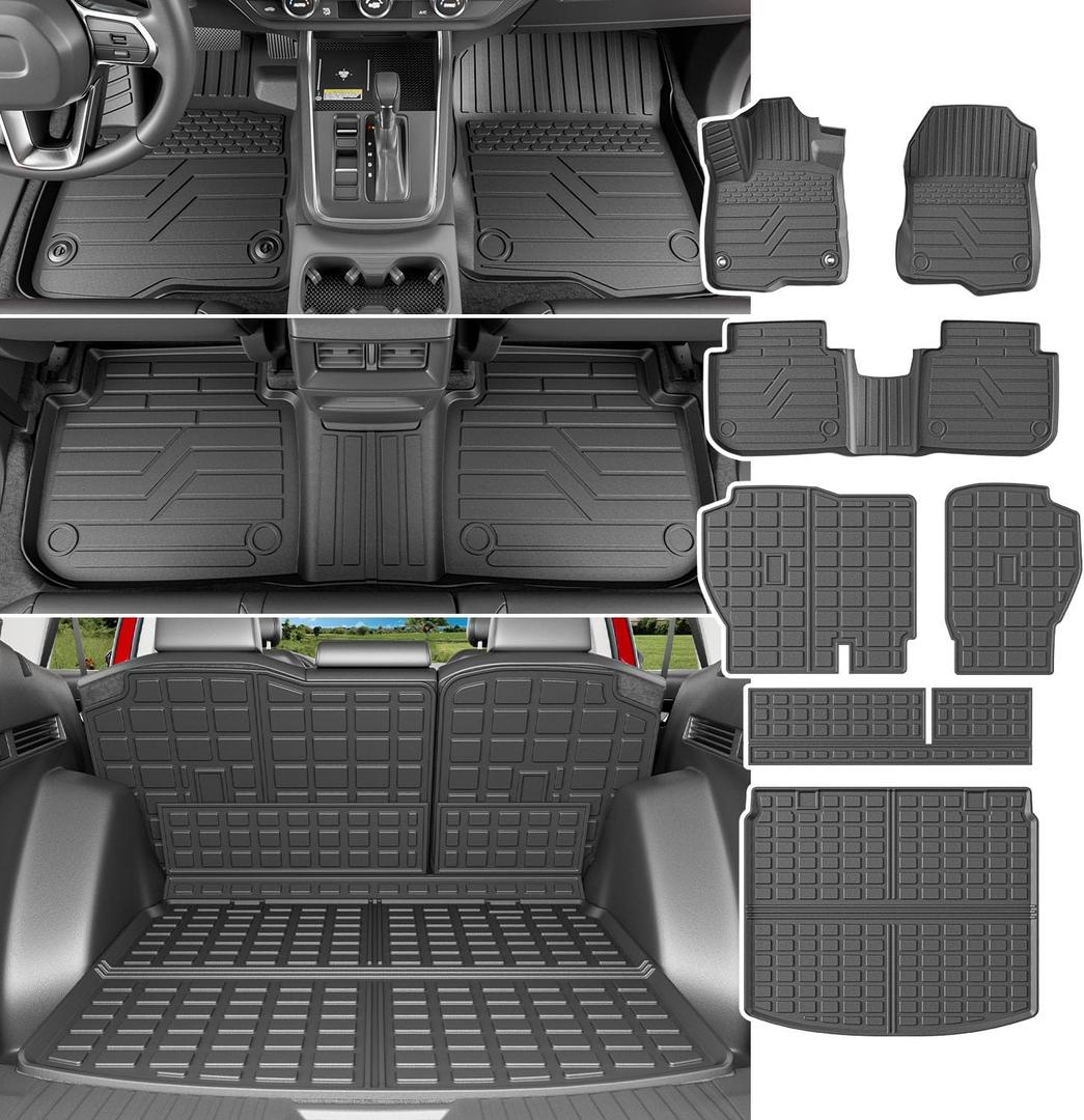 powoq Floor Liner Compatible with 2023-2025 Honda CRV Upper Deck Hybrid Trunk Mat Cargo Mat Trunk Liner Replacement for 23-25 CRV Accessories (Fit 23-25 Hybrid Upper Deck, Trunk+Backrest+Floor Mat)