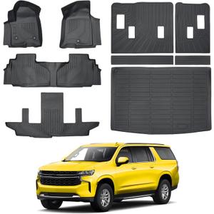 KUST Floor Mats Cargo Mat Set for 2021-2025 Chevy/Chevrolet Suburban & GMC Yukon XL, All Weather Trunk Mat Backrest Mat for Suburban/Yukon XL Accessories TPE Rubber Liners (7 Seater Only)