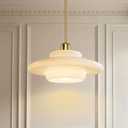 Milk Glass Pendant Light, Mid Century Modern Gold Rod Fixture, Color: 13'' UFO - Gold Rod, 13"L x 5.1"W x 43"H