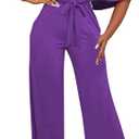 BessCops Womens Loose Short Sleeve Belted Wide Leg Pant Romper Jumpsuit Casual Business One Piece Outfits (X-Large, 8 purple)