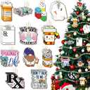 24 Pcs Pharmacy Christmas Ornaments Pharmacy Tech Week Appreciation Gifts Nurse Wood Hanging Decor for Coworker Pharmacist Doctor Assistant