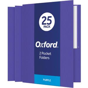 Oxford Twin-Pocket Folders, Textured Paper, Letter Size, Purple, Holds 100 Sheets, Box of 25 (57514EE), 8-1/2 x 11
