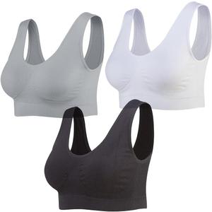 Lemef 3-Pack Seamless Sports Bra Wirefree Yoga Bra with Removable Pads for Women (3X-Large, Black&white&grey)