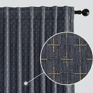 MIULEE Decorative Back Tab Linen Curtains with Geometric Pattern for Living Room Bedroom Farmhouse Rustic Thick Woven Textured Patterned Mudcloth Drapes 90 Inch Long 2 Panels Set, Blue