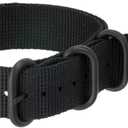 24mm Nylon Watchstrap All Black Premium Military Replacement 24mm Canvas Single Piece Watchband for Outdoor Sports