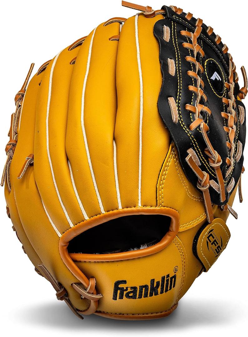 Franklin Sports Field Master Baseball + Softball Glove - Field Master Adult + Youth Baseball + Softball Mitt - Men's + Women's Gloves - Right Hand Throw (Yellow, L)