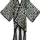 Summer Silk Feeling Beach Cover Up Women Cardigan Boho African Holiday Party Long Sleeve Robe Kimono Kaftan (Color8)
